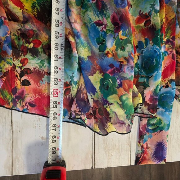 Karen J Chiffon Watercolor Floral Maxi Dress Long Sleeve L Made in USA Feminine - Picture 6 of 10